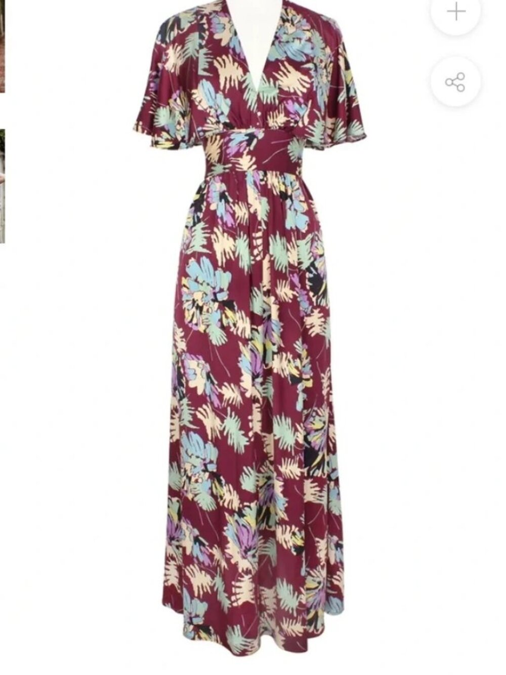 NWT Trashy Diva Bordeaux Ferns Caftan Dress S Retro Vintage Boho Maxi